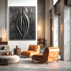 Eclipse Form – Large Textured Black Abstract 3D Wall Art