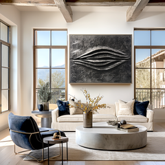 Eclipse Form – Large Textured Black Abstract 3D Wall Art