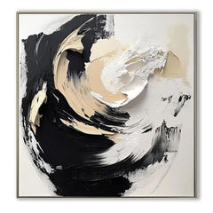 Ethereal Motion: Luxurious Abstract Art – Hand-Painted Black & White Swirls for Modern Decor