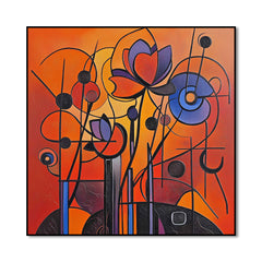 Floral Frequency – Geometric Abstract Floral Painting Bold Red Orange Purple Wall Art