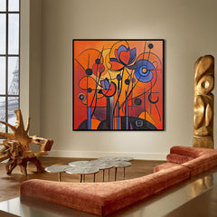 Floral Frequency – Geometric Abstract Floral Painting Bold Red Orange Purple Wall Art
