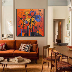 Floral Frequency – Geometric Abstract Floral Painting Bold Red Orange Purple Wall Art