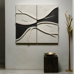 Flow of Silence-2 – Piece 3D Textured Abstract Leaf Wall Art Set, Modern Neutral Tone Decor