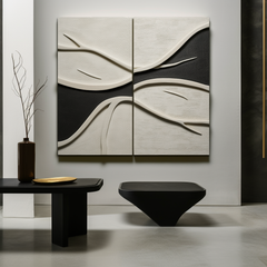 Flow of Silence-2 – Piece 3D Textured Abstract Leaf Wall Art Set, Modern Neutral Tone Decor