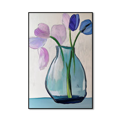 Gathered Whispers – Modern Abstract Flower Vase Painting Vertical Textured Floral Wall Art