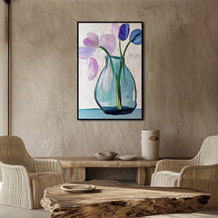 Gathered Whispers – Modern Abstract Flower Vase Painting Vertical Textured Floral Wall Art