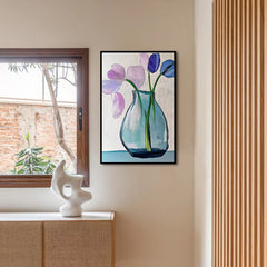 Gathered Whispers – Modern Abstract Flower Vase Painting Vertical Textured Floral Wall Art