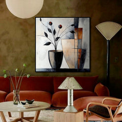 Geometric Bloom – Abstract Floral Vase Painting Modern Geometric Square Wall Art