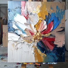 Gilded Bloom- Textured Abstract Floral Oil Painting with – Textured Floral Wall Art