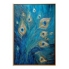 Gilded Whisper – Textured Blue and Gold Feather Oil Painting