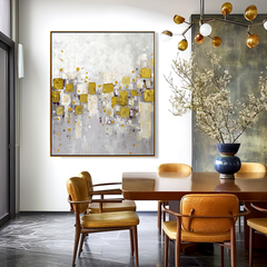 Golden Mosaic – Abstract Gold Leaf Oil Painting, Modern Textured Wall Art