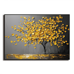 Golden Serenity – Plaster Art Texture Painting Abstract Floral Canvas Oil Painting
