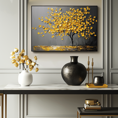 Golden Serenity – Plaster Art Texture Painting Abstract Floral Canvas Oil Painting