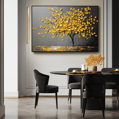 Golden Serenity – Plaster Art Texture Painting Abstract Floral Canvas Oil Painting