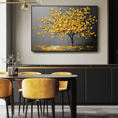 Golden Serenity – Plaster Art Texture Painting Abstract Floral Canvas Oil Painting