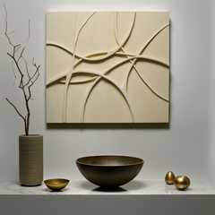 Interwoven Paths-Handmade 3D Textured Beige Abstract Lines Wall – Textured Abstract Wall Art