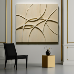 Interwoven Paths-Handmade 3D Textured Beige Abstract Lines Wall – Textured Abstract Wall Art