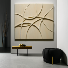 Interwoven Paths-Handmade 3D Textured Beige Abstract Lines Wall – Textured Abstract Wall Art