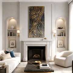 Luxury Black and Gold Textured Abstract Canvas Painting for Modern Decor