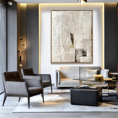 Minimalist Abstract Figure Oil Painting – Textured Neutral Wall Art