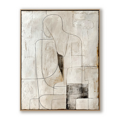 Minimalist Abstract Figure Oil Painting – Textured Neutral Wall Art
