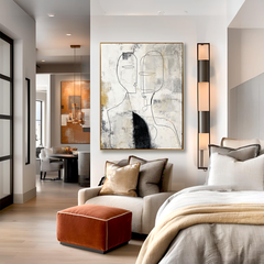 Minimalist Line Art Oil Painting – Modern Abstract Wall Decor