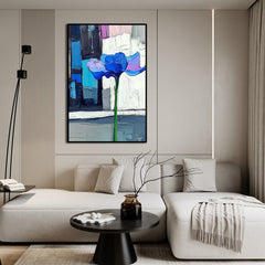 Modern Bloom – Blue Abstract Flower Painting Thick Textured Minimalist Wall Art