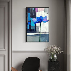 Modern Bloom – Blue Abstract Flower Painting Thick Textured Minimalist Wall Art