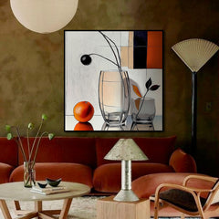 Modern Still – Modern Abstract Still Life Painting Glass Vase and Orange Wall Art