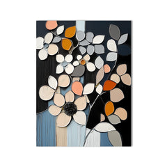 Mosaic Bloom – Textured Floral Abstract Art Beige and Orange Blossoms on Black Canvas