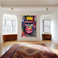 Neon King – Contemporary Crowned Gorilla Portrait Oil Painting