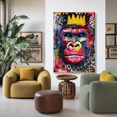 Neon King – Contemporary Crowned Gorilla Portrait Oil Painting
