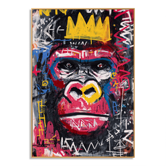 Neon King – Contemporary Crowned Gorilla Portrait Oil Painting hand-painted wall art