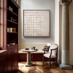 Neutral Textured Wall Art – Modern Abstract Canvas Painting with Cross Grid Design