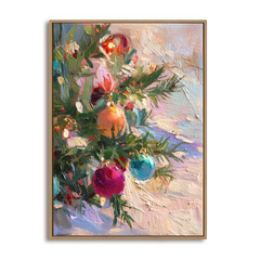 Ornaments of Joy – Christmas Tree Ornament Oil Painting, Festive Textured Wall Art