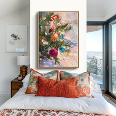 Ornaments of Joy – Christmas Tree Ornament Oil Painting, Festive Textured Wall Art