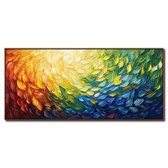 Radiant Cascade: Modern Abstract Rainbow Textured Feather-Like Framed – Textured Abstract Wall Art