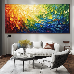 Radiant Cascade: Modern Abstract Rainbow Textured Feather-Like Framed – Textured Abstract Wall Art