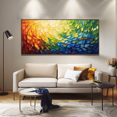 Radiant Cascade: Modern Abstract Rainbow Textured Feather-Like Framed – Textured Abstract Wall Art