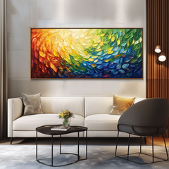 Radiant Cascade: Modern Abstract Rainbow Textured Feather-Like Framed – Textured Abstract Wall Art