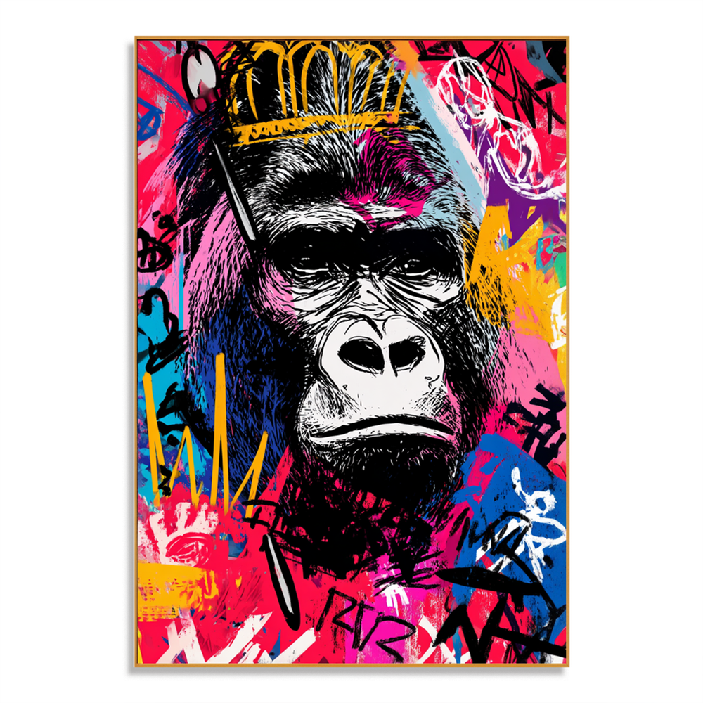 Royal Force – Contemporary Crowned Gorilla Portrait Oil Painting hand-painted wall art