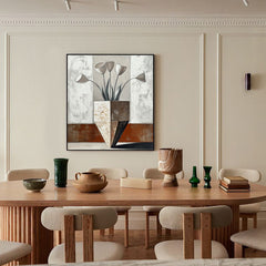 Sculpted Bloom – Geometric Minimalist Floral Painting Neutral Beige Brown Wall Art