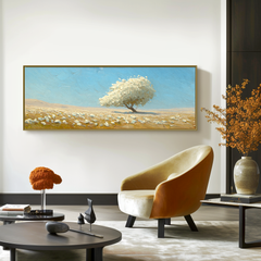 Serene White Tree Landscape – Large Textured Abstract Wall Art for Modern Living Room Decor