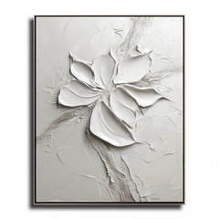 Silent Bloom-Plaster Art Texture Painting Minimalist White Abstract – Textured Floral Wall Art