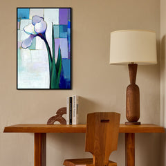 Silent Bloom – Vertical Abstract Iris Flower Painting Textured Modern Floral Art