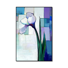 Silent Bloom – Vertical Abstract Iris Flower Painting Textured Modern Floral Art
