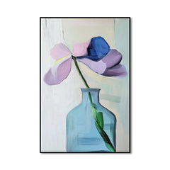 Solitary Grace – Abstract Flower in Blue Vase Painting Modern Minimalist Floral Art