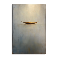 Solitude Voyage: Contemporary Minimalist Wall Art – Neutral Brown & Grey with Gold Boat