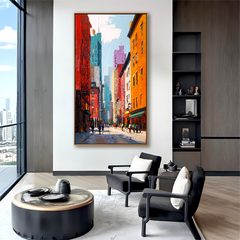 Sunlit Streets – Abstract City Street Oil Painting on Canvas