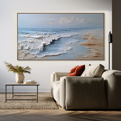 Tide’s Embrace- Modern 3D Textured Abstract Beach Wave – Textured Seascape Wall Art